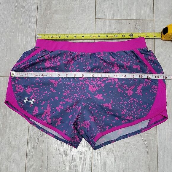UNDER ARMOR Fly-By Printed Shorts, Sz S, Inseam 3", Loose, Purple/Pink - Picture 8 of 12